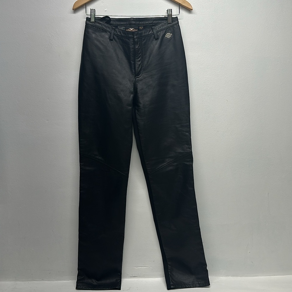Harley Davidson Leather Pants Straight Leg Moto Pant Belt Loops Black Size 32 4